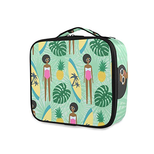 Herramientas portátiles de viaje Estuche de tren cosmético Bolsa de maquillaje Moda Niña africana Horario de verano Playa Hoja de palma Piña Artículos de tocador Almacenamiento