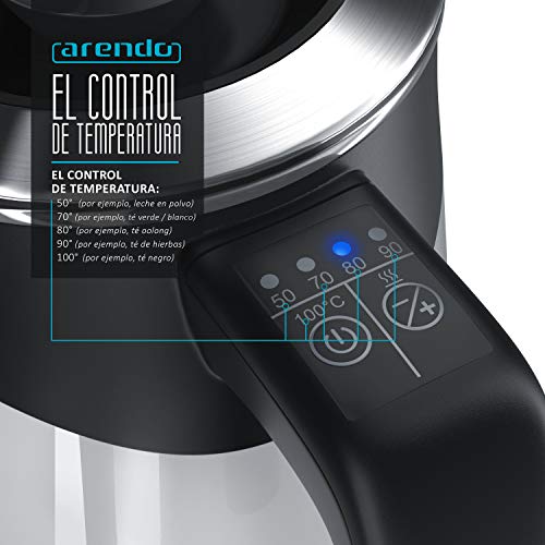 Hervidor de agua Arendo pulgadasSingle pulgadas - Hervidor de agua para viajes - Minihervidor de agua - Capacidad para 0,5 l de agua - 5 temperaturas - Pared doble - Muy práctico y compacto