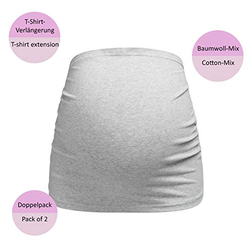 Herzmutter Banda de Vientre para Mujeres Embarazadas - Conjunto de 2 - Bandas de Maternidad del Vientre - Fajas-Extensión de la Camisa para el Embarazo - Unicolor-Rayado - 6000 (M, Negro/Gris)