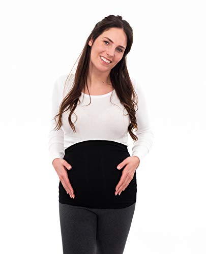 Herzmutter Banda de Vientre para Mujeres Embarazadas - Conjunto de 2 - Bandas de Maternidad del Vientre - Fajas-Extensión de la Camisa para el Embarazo - Unicolor-Rayado - 6000 (M, Negro/Gris)
