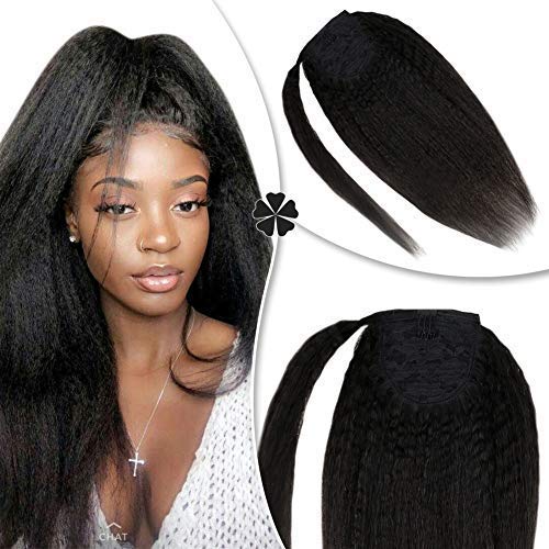Hetto 14 Pulgada Kinky Straight Ponytail Hair Premium Quality Natural Hair Extensiones de Cabello Humano Real Shoulder Length Smoothy Hair 70g/Paquete