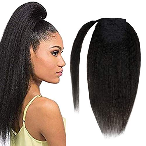 Hetto 14 Pulgada Kinky Straight Ponytail Hair Premium Quality Natural Hair Extensiones de Cabello Humano Real Shoulder Length Smoothy Hair 70g/Paquete