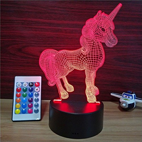 HFZY Lindo Unicornio 3D LED Lamp Night Light Girl Princess Regalo RGB Bombilla de Navidad 7 Colores de Dibujos Animados de Juguete