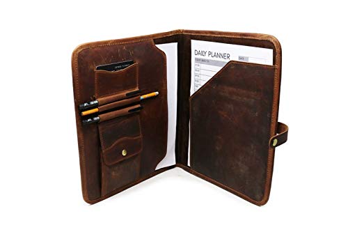 HG-LTHR Folder Portafolio Porta Documentos en Cuero con Broche Boton de seguridad Profesional A4 Regalo