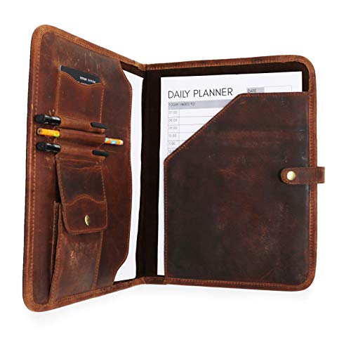 HG-LTHR Folder Portafolio Porta Documentos en Cuero con Broche Boton de seguridad Profesional A4 Regalo