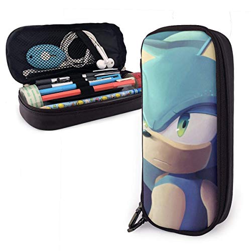 HGdggvd So-nic The Hedgehog Estuche de gran capacidad para bolígrafos, bolsa de maquillaje, estuche organizador con cremallera para escuela y oficina, color negro, color Sonic el erizo 3 talla única