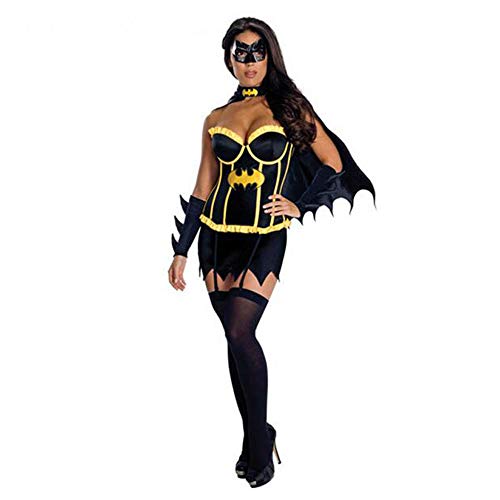 hhalibaba Disfraz de Batman para Mujer Niñas Vestido Sexy de Halloween   con máscara de   Capa Fiesta de Carnaval Mujer Fancy Black Cool Style Cosplay Suit