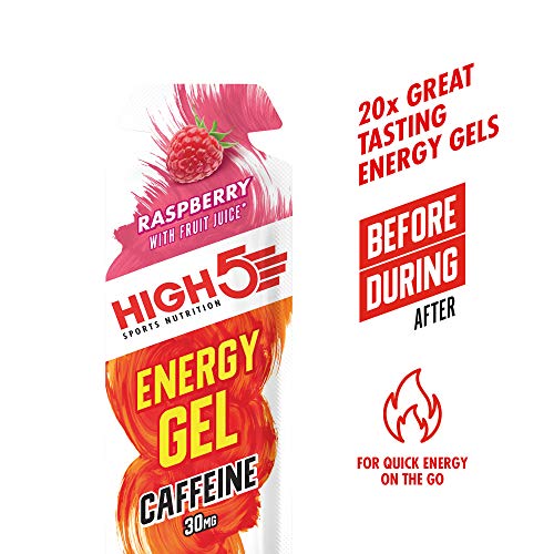 HIGH5 Cafeína Gel Energético Bolsitas de Liberación Rápida con Zumo de Fruta Natural (Frambuesa Cafeína)