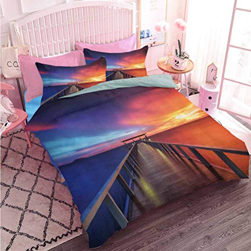 Hiiiman - Juego de 3 piezas de edredón premium para playa, paisajes marinos, Puente de puesta de sol, pintura de Phuket Lagoon (3 piezas, tamaño doble) con 2 fundas de almohada