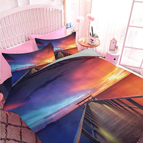 Hiiiman - Juego de 3 piezas de edredón premium para playa, paisajes marinos, Puente de puesta de sol, pintura de Phuket Lagoon (3 piezas, tamaño doble) con 2 fundas de almohada