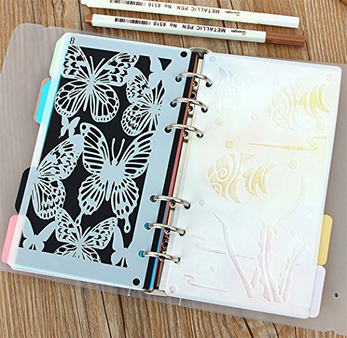 Hillento 12 piezas Dibujo de plantillas de pintura Conjuntos de plantillas de escala para el cuaderno diario de balas Insertos de papel de 8 anillos, perfecto para la creación de niños