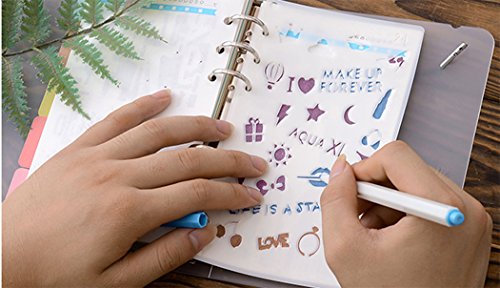 Hillento 12 piezas Dibujo de plantillas de pintura Conjuntos de plantillas de escala para el cuaderno diario de balas Insertos de papel de 8 anillos, perfecto para la creación de niños