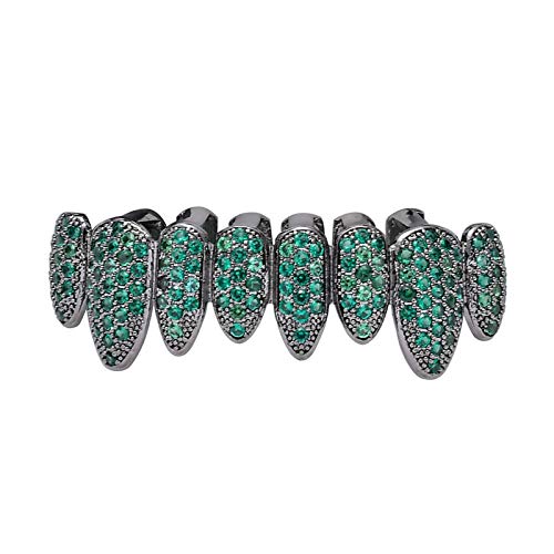 Hip Hop Conjunto De Navidad Ocho Dientes Superiores E Inferior De Cobre Chapado En Oro Falso Brace Dientes Chapado En Oro Blanco Hip Hop Parte Superior E Inferior,Verde