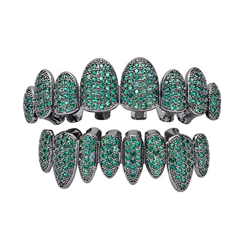 Hip Hop Conjunto De Navidad Ocho Dientes Superiores E Inferior De Cobre Chapado En Oro Falso Brace Dientes Chapado En Oro Blanco Hip Hop Parte Superior E Inferior,Verde