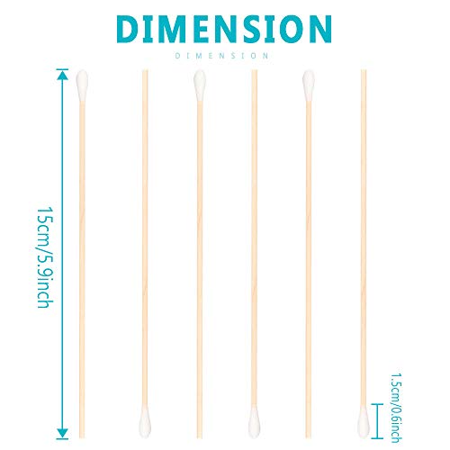 Hisopos de Algodón 300PCS Bastoncillos de Algodón de Madera 15 cm Hisopos Algodón de Mango Largo para Limpieza Maquillaje Teclado y Cámara
