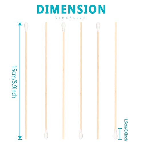 Hisopos de Algodón 300PCS Bastoncillos de Algodón de Madera 15 cm Hisopos Algodón de Mango Largo para Limpieza Maquillaje Teclado y Cámara