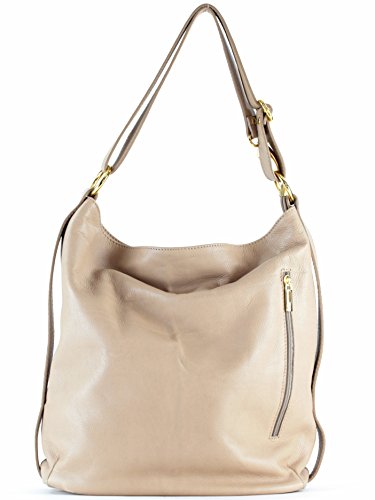 histoireDaccessoires - Bolso de Cuero de Mujer para Llevar al Hombro - SA105314AO-Lisa - Topo, TU