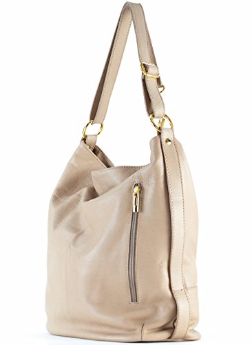 histoireDaccessoires - Bolso de Cuero de Mujer para Llevar al Hombro - SA105314AO-Lisa - Topo, TU