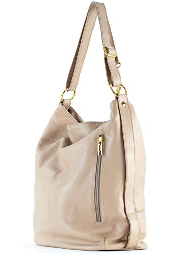 histoireDaccessoires - Bolso de Cuero de Mujer para Llevar al Hombro - SA105314AO-Lisa - Topo, TU