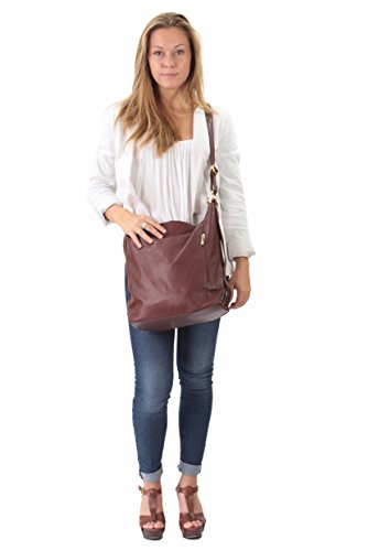 histoireDaccessoires - Bolso de Cuero de Mujer para Llevar al Hombro - SA105314AO-Lisa - Topo, TU