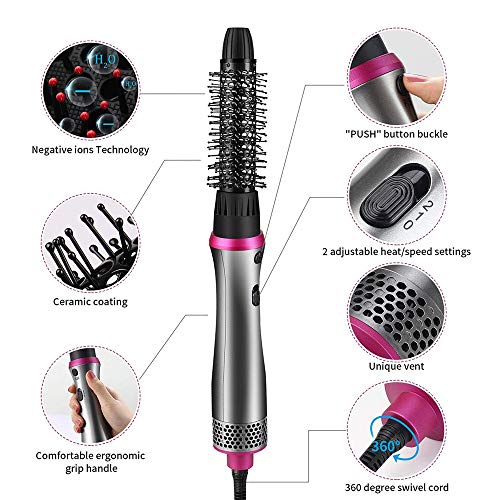 HLT Cepillo de secador de Pelo de un Solo Paso con Cepillo de Aire Caliente 5 en 1 con Cepillo de secador de Rizado de Iones Negativos, Cepillo eléctrico para Alisar el Cabello,Gris
