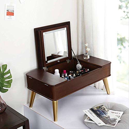 HMCL tocador, espejo y cajón que se puede ocultar, juego de tocador, se puede girar dos mesas de uso, luz con tres modos, roble