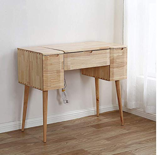 HMCL tocador, espejo y cajón que se puede ocultar, juego de vanidad, enviar taburete, se puede girar dos tablas de uso, luz con tres modos, roble