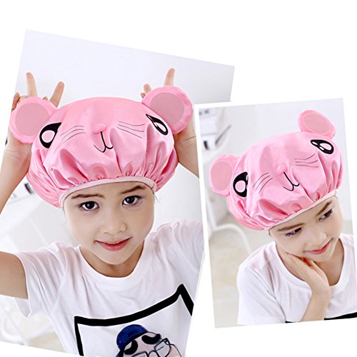 HOGAR AMO Casquillo Impermeable de la Ducha/Sombrero Doble de la Ducha de la Historieta de la Capa, Suavemente y Cómodo y de Moda, Cabido La Mayoría de la Gente con Pelo Grueso o Largo