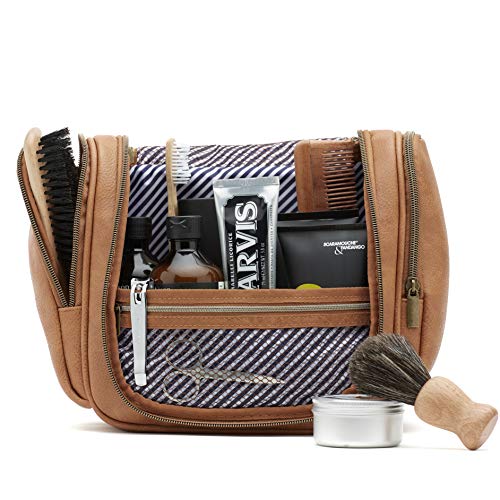 Höher - Bolsa de Baño de Calidad, Gran Capacidad, Gancho para ser Colgado – Artículos de Tocador, Kit de Afeitado, Cosméticos - Regalo para Hombres y Mujeres - Camping, Viajes, Gimnasio (marrón claro)