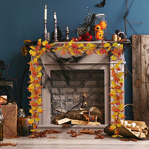 Hojas de Otoño,Hojas de Arce,Guirnaldas Artificiales de Hojas de Arce ,Guirnalda de Hojas de Otoño para Interior Boda al Aire Libre Acción de Gracias Cena Fiesta Chimenea Decoración Navideña (H)