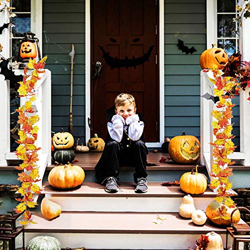 Hojas de Otoño,Hojas de Arce,Guirnaldas Artificiales de Hojas de Arce ,Guirnalda de Hojas de Otoño para Interior Boda al Aire Libre Acción de Gracias Cena Fiesta Chimenea Decoración Navideña (H)