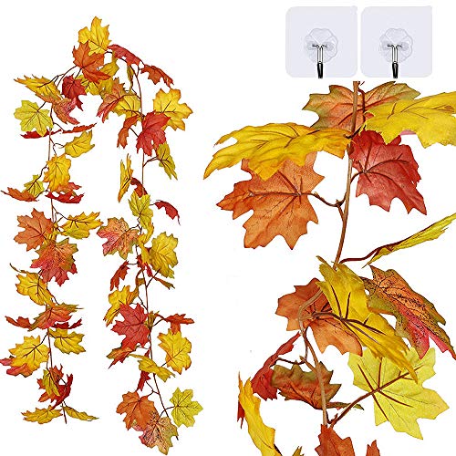 Hojas de Otoño,Hojas de Arce,Guirnaldas Artificiales de Hojas de Arce ,Guirnalda de Hojas de Otoño para Interior Boda al Aire Libre Acción de Gracias Cena Fiesta Chimenea Decoración Navideña (H)