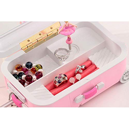 Hokaime Caja de joyería de música, Caja de Almacenamiento de joyería de Maleta, Caja de Almacenamiento de Organizador de joyería de Bailarina giratoria, Regalo de cumpleaños para niños, Amarillo