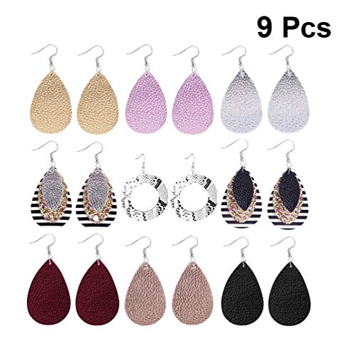 Holibanna 9 Pares Pendientes de Mujer Pendientes de Piel de Serpiente de Leopardo de Cuero Pendientes de Gancho Colgantes de Oro Rosa Pendientes de Lágrima Encanto de Pendiente de Mujer