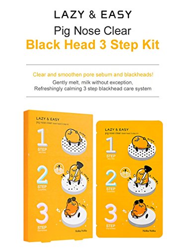 Holika Holika® – Lazy y fácil, diseño de cerdo nariz clara – 1 x negro cabeza Kit de 3 pasos (Gudetama Edition) para hombre y mujer – Face – Limpiadores y exfoliators – Facial Cuidado