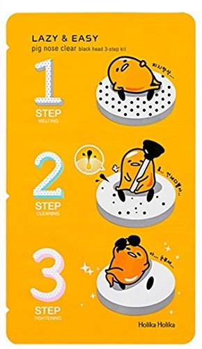 Holika Holika® – Lazy y fácil, diseño de cerdo nariz clara – 1 x negro cabeza Kit de 3 pasos (Gudetama Edition) para hombre y mujer – Face – Limpiadores y exfoliators – Facial Cuidado