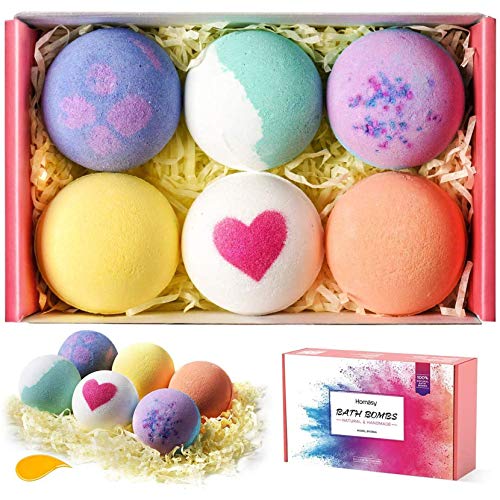 Homasy Bombas de Baño, Set de Regalo de Bomba de Baño de 6 Piezas con Aceites Esenciales Naturales, Manteca de Karité, Sal Marina, Efervescentes (6 Piezas)