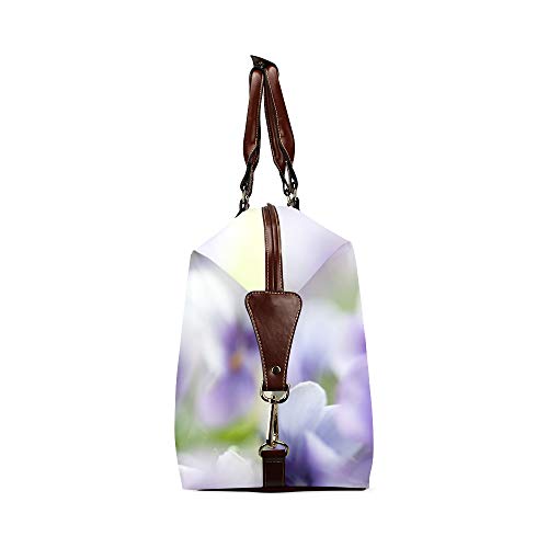 Hombre Bolsa de Noche Hermosas Flores de Pensamiento Clásico de Gran tamaño Impermeable PU Cuero Bolsa de Lona de Negocios Bolso Cremalleras