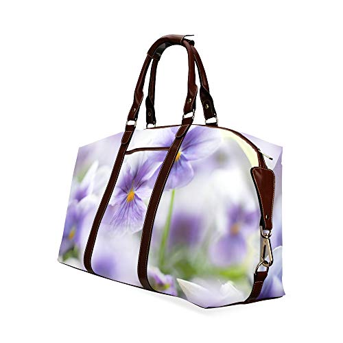 Hombre Bolsa de Noche Hermosas Flores de Pensamiento Clásico de Gran tamaño Impermeable PU Cuero Bolsa de Lona de Negocios Bolso Cremalleras