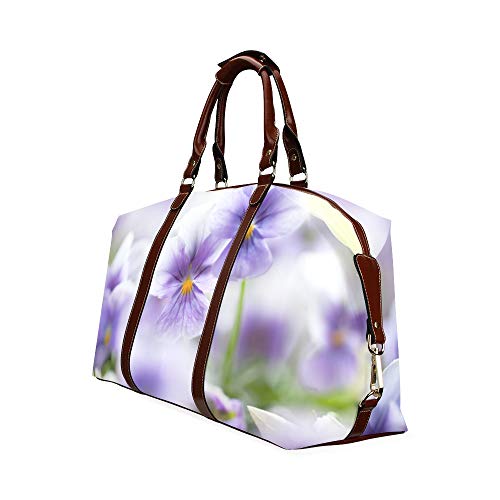 Hombre Bolsa de Noche Hermosas Flores de Pensamiento Clásico de Gran tamaño Impermeable PU Cuero Bolsa de Lona de Negocios Bolso Cremalleras