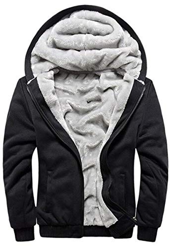 Hombre Sudadera con Capucha con Cremallera Completa Manga Larga Chaqueta con Forro Polar Sudaderas con Capucha Gruesos Cálido Abrigo de Invierno Estilo Deportivo(Negro,L)