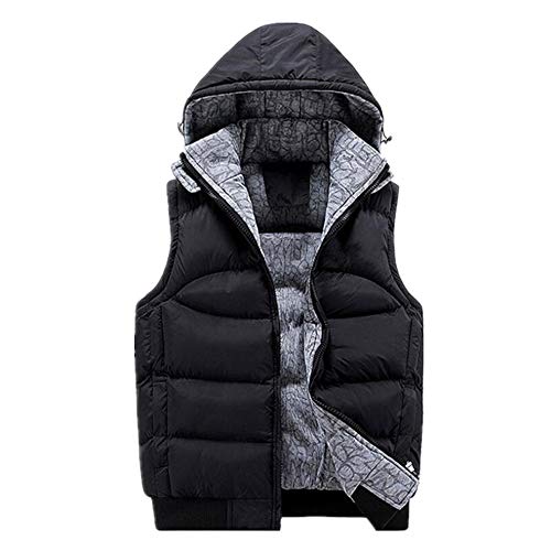 Hombres espesar caliente sin mangas chaleco chaqueta invierno casual delgado chaquetas sombrero desmontable chaleco