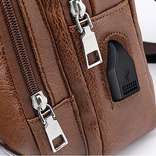 Hombro Bolso Bolsos Cruzados Antirrobo Impermeable Mochila de Pecho PU Cuero para Hombres Bandolera Sling Messenger Puerto de Carga USB Senderismo al Aire Libre