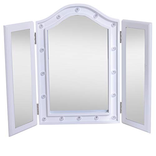 HOMCOM Espejo de Maquillaje con Luz LED Plegable Espejo Triple de Mesa Regalo Original para Mujer Cargo con Batería Espejo Cosmético con Iluminación 73x53.5x4.5cm