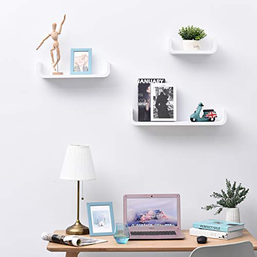 HOMCOM Estante de Madera Estante Flotante Pared de 3 Piezas para Libros y Decoración Estantería Colgante - Color Blanco