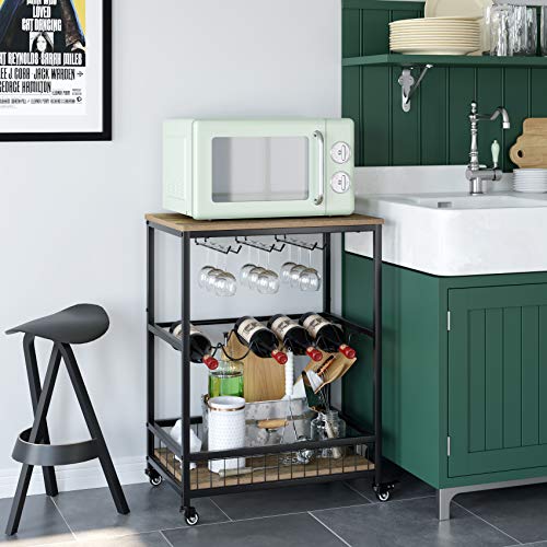 HOMECHO Carrito de Servicio Móvil Carro de Cocina con Botelleros Portavasos Ruedas para Hogar Restaurante 60 x 40 x 82cm (Marrón Claro)