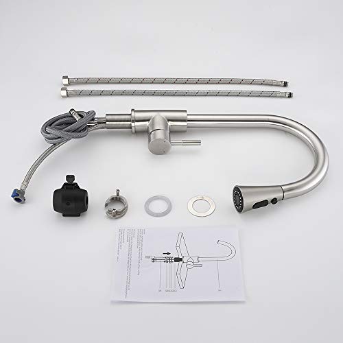 Homelody Grifo de Cocina Extraible con 3 Funciones Grifo Monomando 360° Giratorio Grifos para fregadero de 304 Acero inoxidable con Control de Agua Fría y Caliente