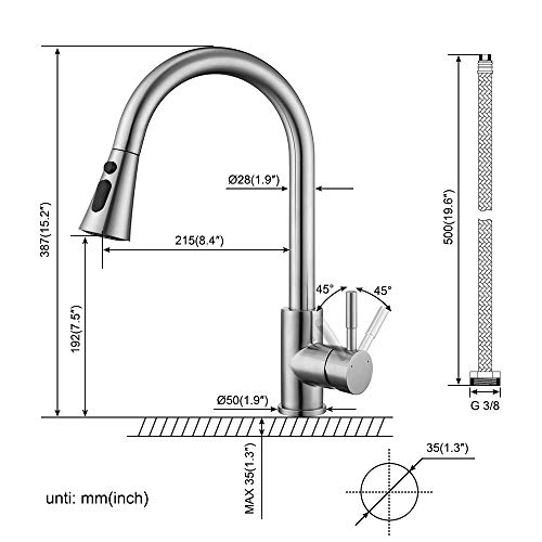 Homelody Grifo de Cocina Extraible con 3 Funciones Grifo Monomando 360° Giratorio Grifos para fregadero de 304 Acero inoxidable con Control de Agua Fría y Caliente