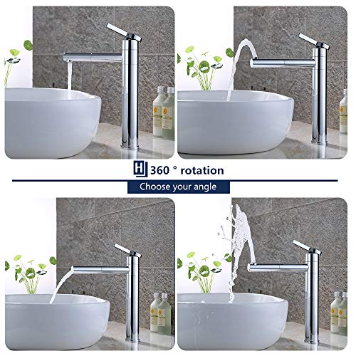 HOMELODY Grifo de Lavabo Alto Doble Rotación de 360° Giratorio Grifo de Baño Monomando Alto Lavabo Práctico Monomando Grifo Cromado para Baño con Aireador Desmontable Ahorro de Agua