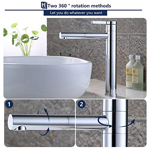 HOMELODY Grifo de Lavabo Alto Doble Rotación de 360° Giratorio Grifo de Baño Monomando Alto Lavabo Práctico Monomando Grifo Cromado para Baño con Aireador Desmontable Ahorro de Agua